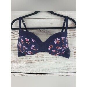 Lively Bra 36 Womens Blue Floral Print Wireless Adjustable Straps